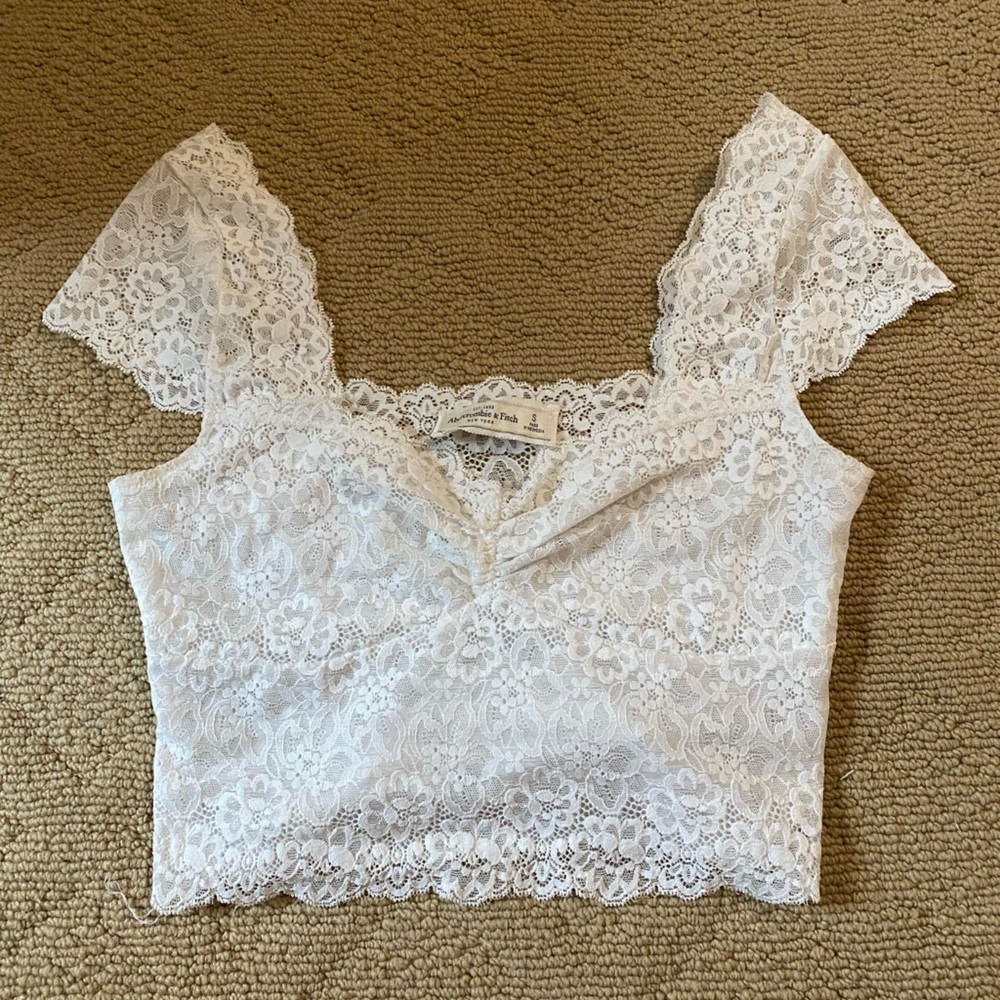 Abercrombie White Lace Cap Sleeve Top